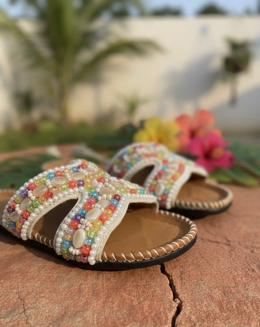 Rainbow Pearl Embellished Slides