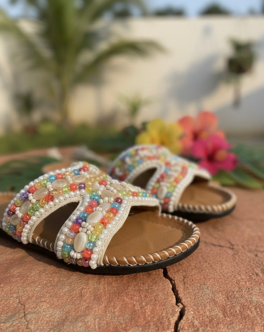 Rainbow Pearl Embellished Slides