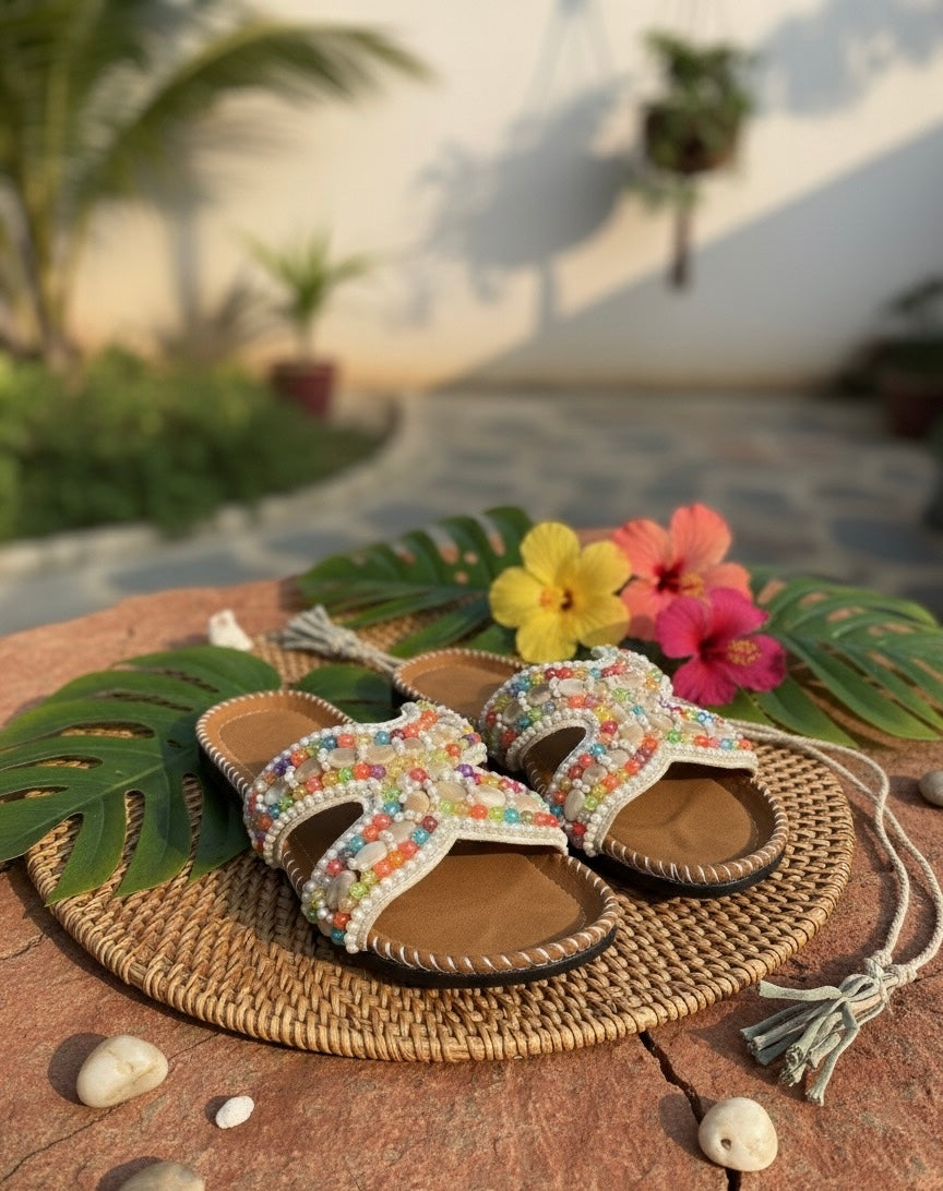 Rainbow Pearl Embellished Slides