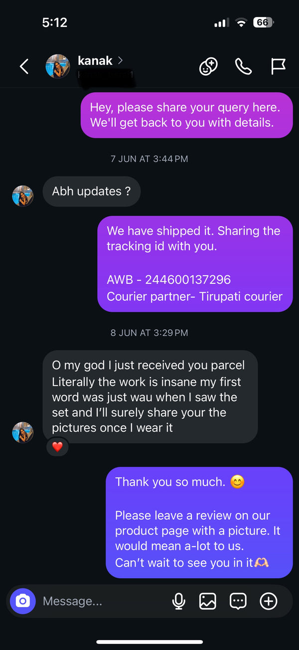 Customer message