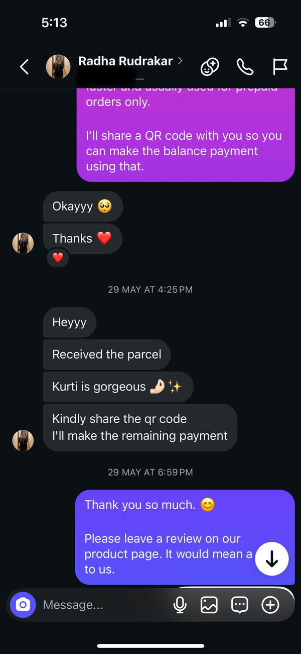 Customer message