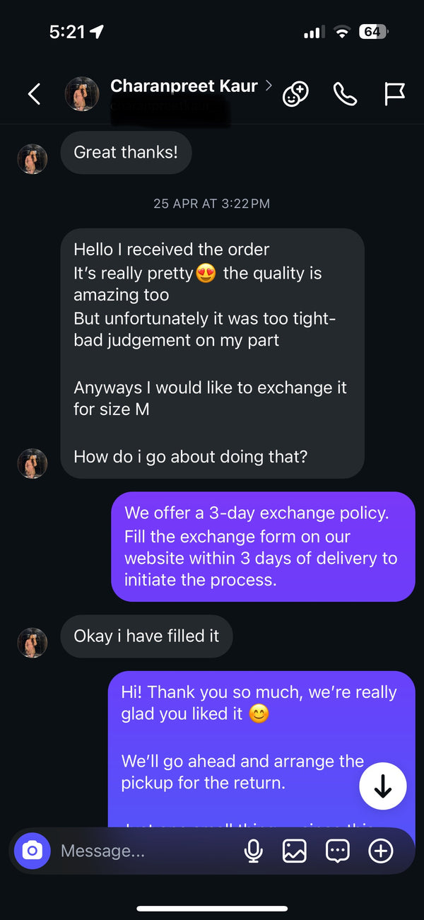 Customer message
