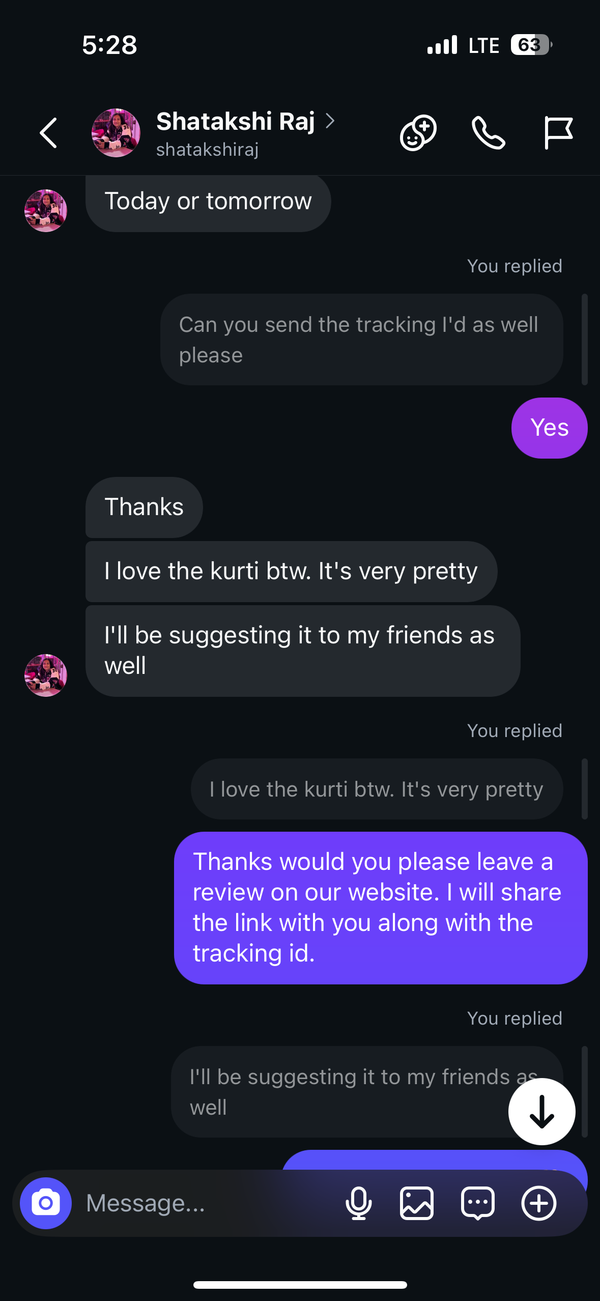 Customer message