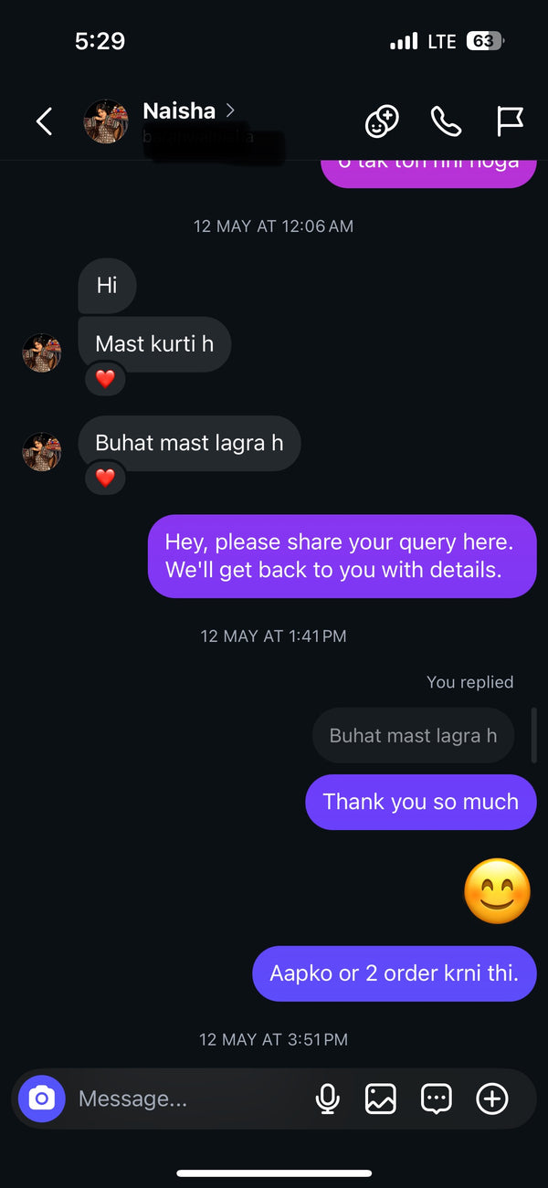 Customer message