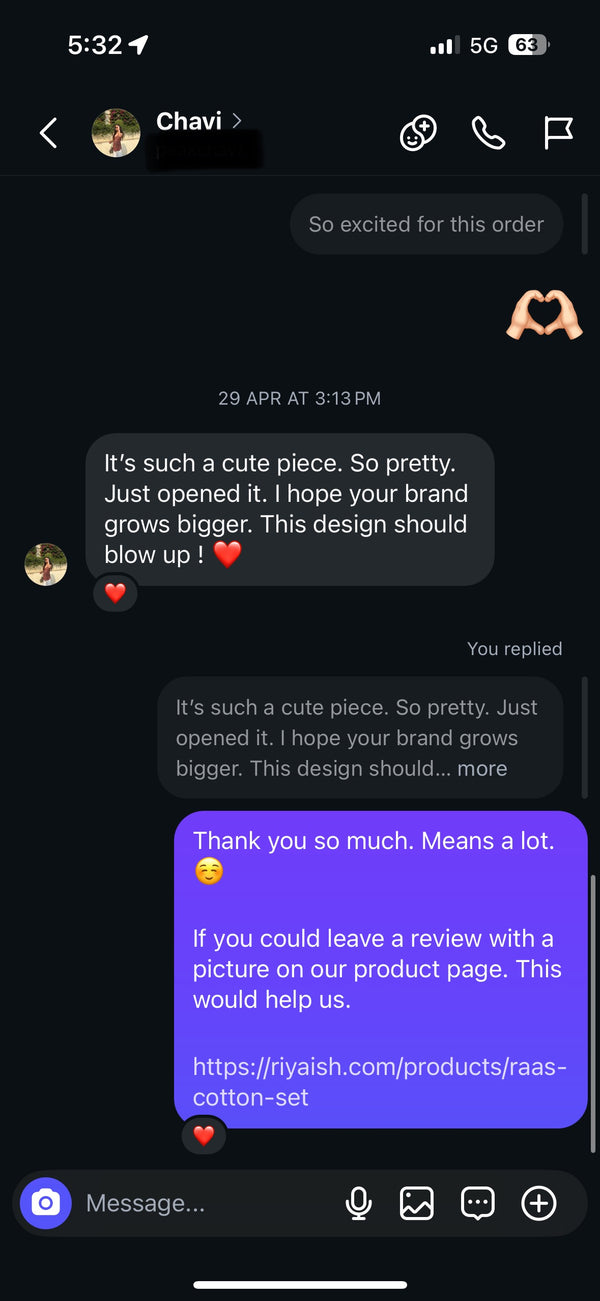 Customer message